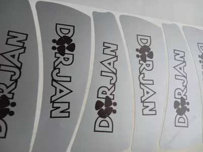 Nálepka DORJAN stříbrná.